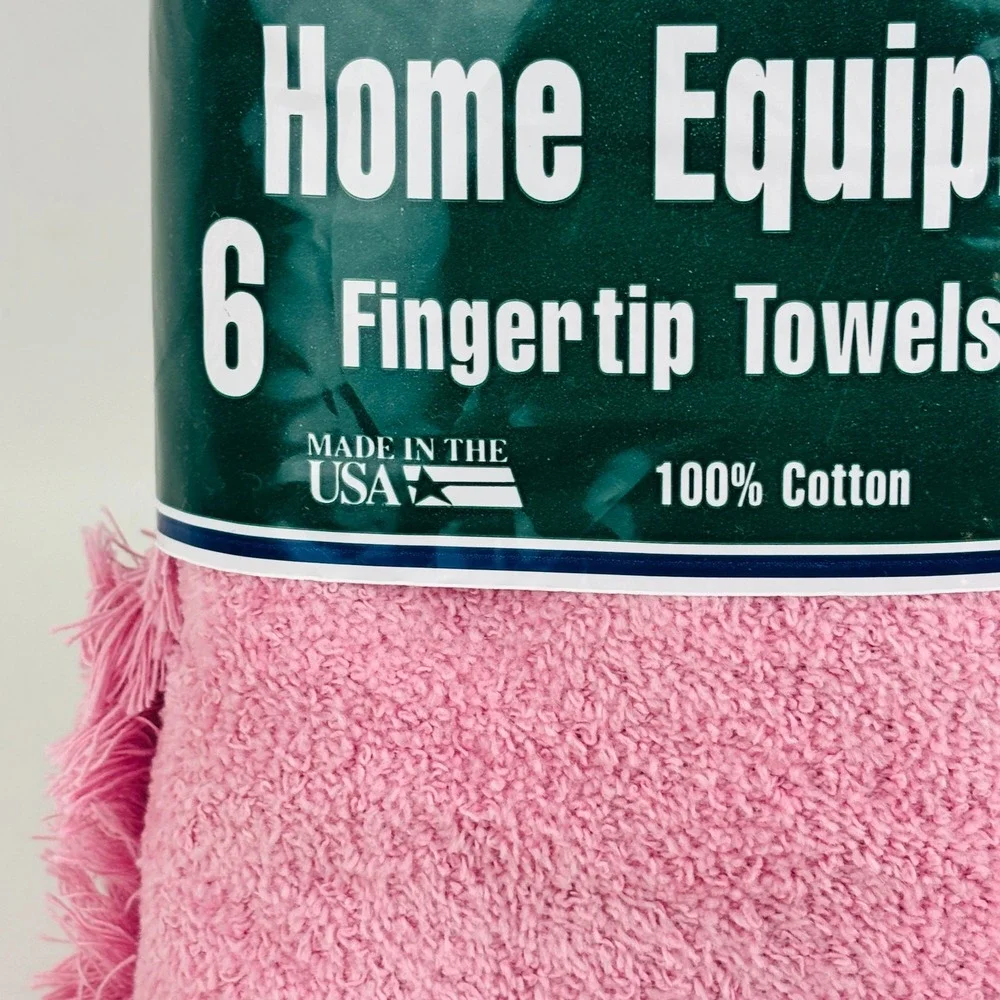 Vintage Cannon Fingertip Towel‎ 6 Piece Set Pink Cotton Fringe 11 x 18 Old Stock